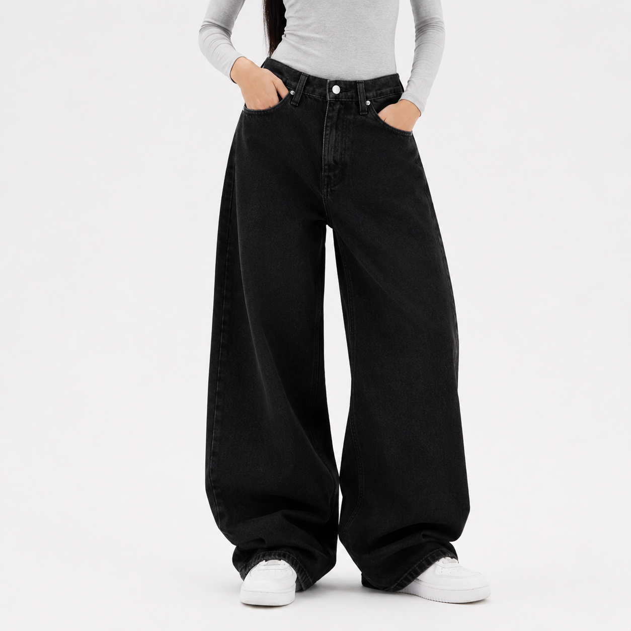 Baggy Fit Raw Black Jeans